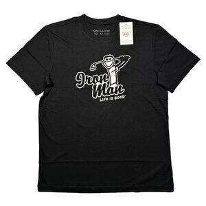 Life is Good Men's Big Jake Iron Man Golf Short Sleeve T-Shirt Black SizeMedium